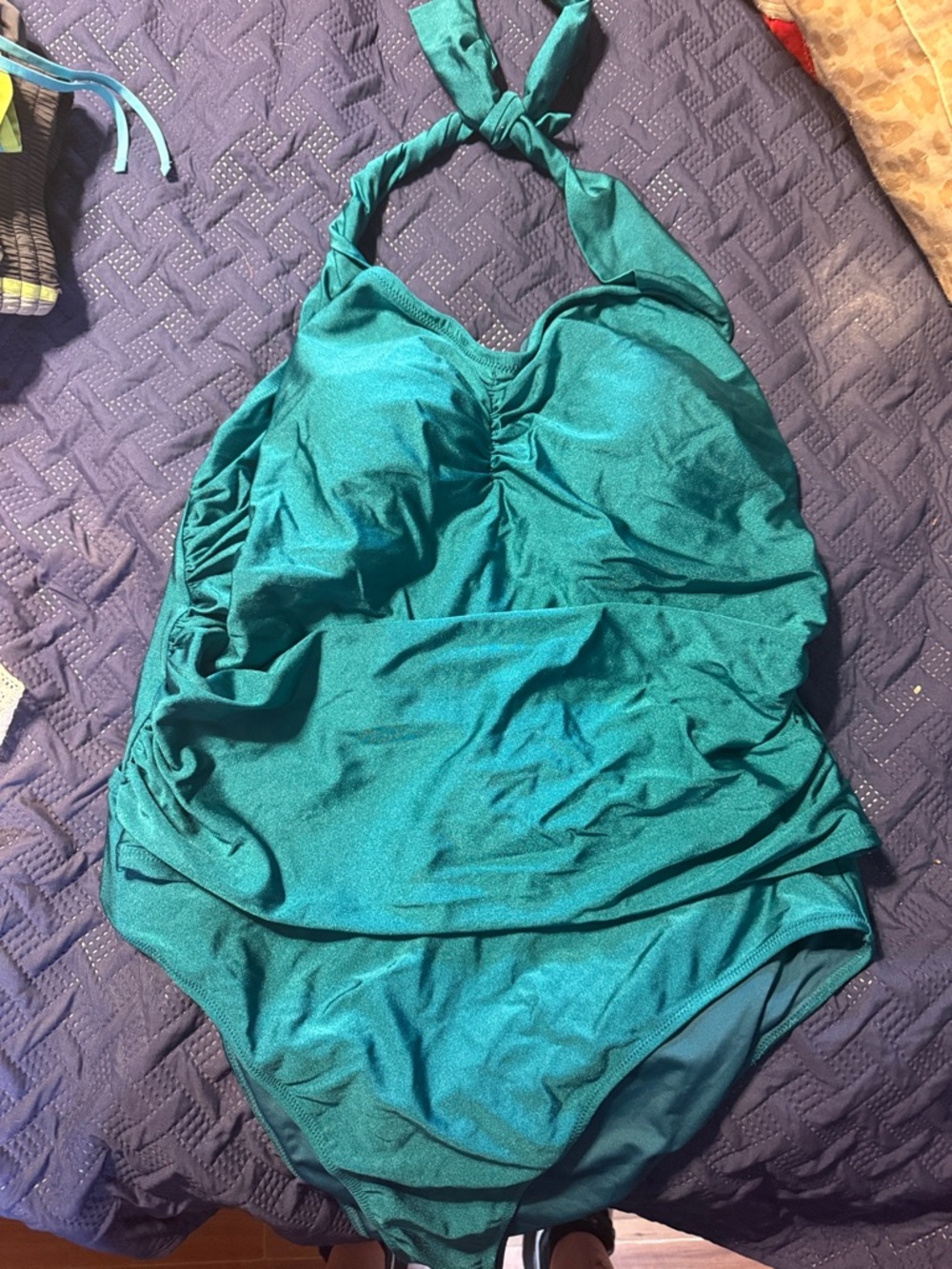 SHEIN Shimmery Teal Halter Ruched One-Piece Swimsuit size is 4x but fits like 2x